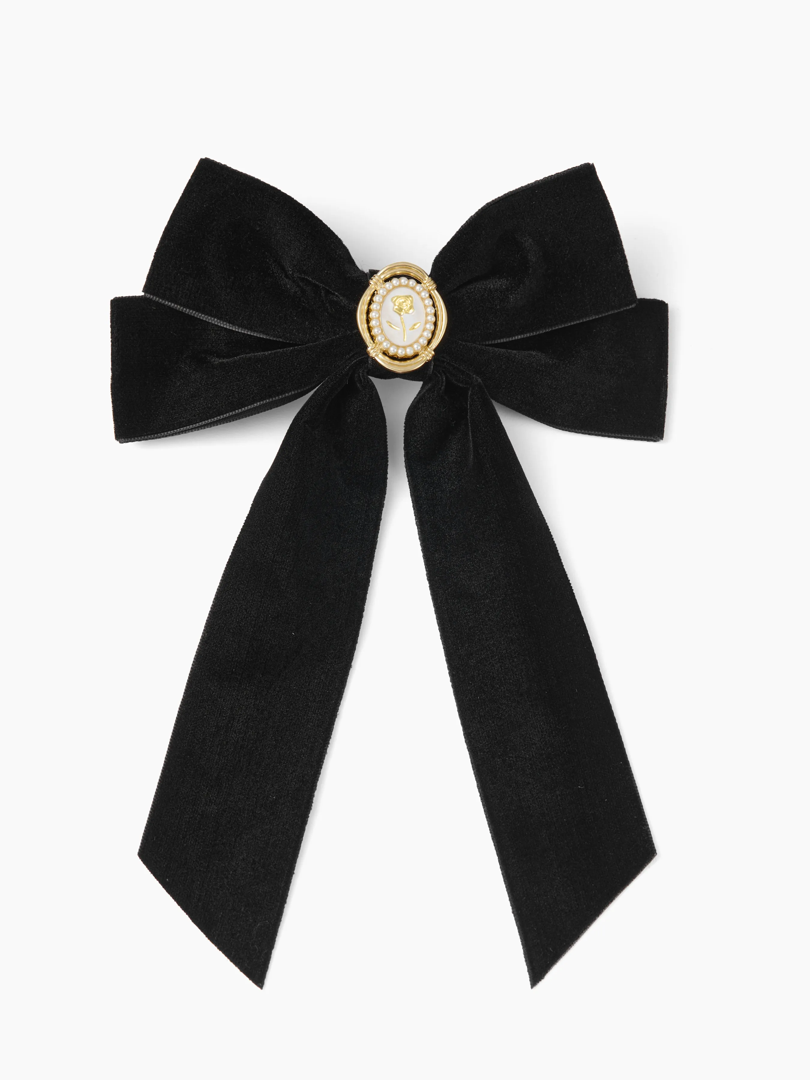 Barrette nœud décoratif badge rose en velours