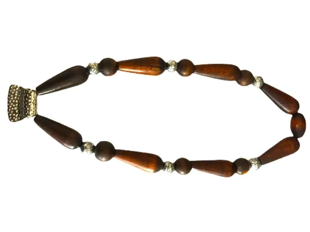 Bijou Noelya.i -Collier de perle en bois et métalliques acier striés