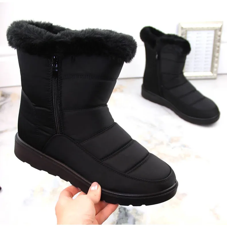 Bottes de neige isolées femme avec fourrure, noir Potocki PY16065 le noir