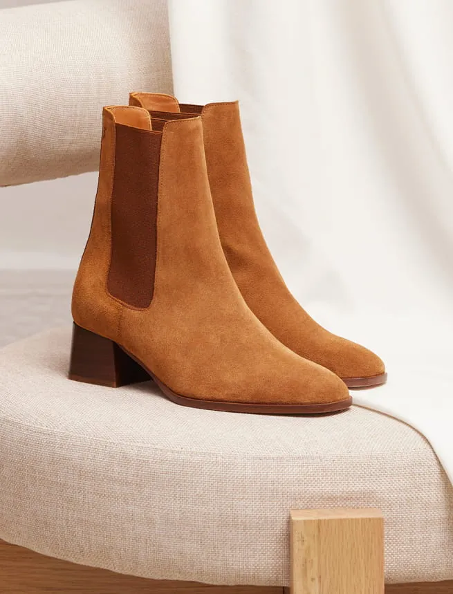 Bottine Femme en Cuir Châtain Veau Velours - Modèle Annabelle