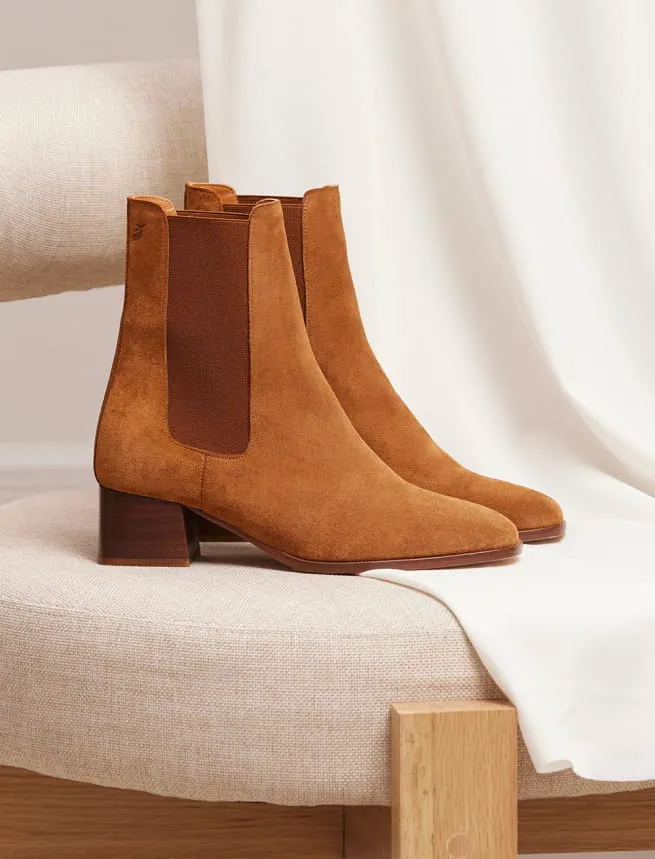 Bottine Femme en Cuir Châtain Veau Velours - Modèle Annabelle