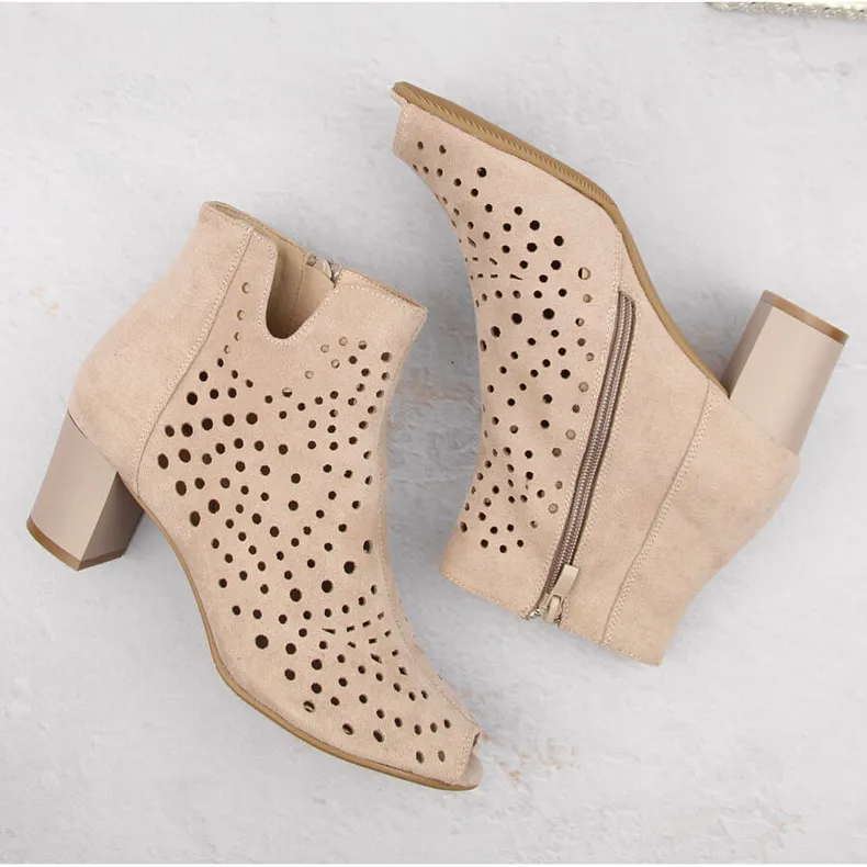 Bottines ajourées en daim pour femme, beige Jezzi ASA169-11