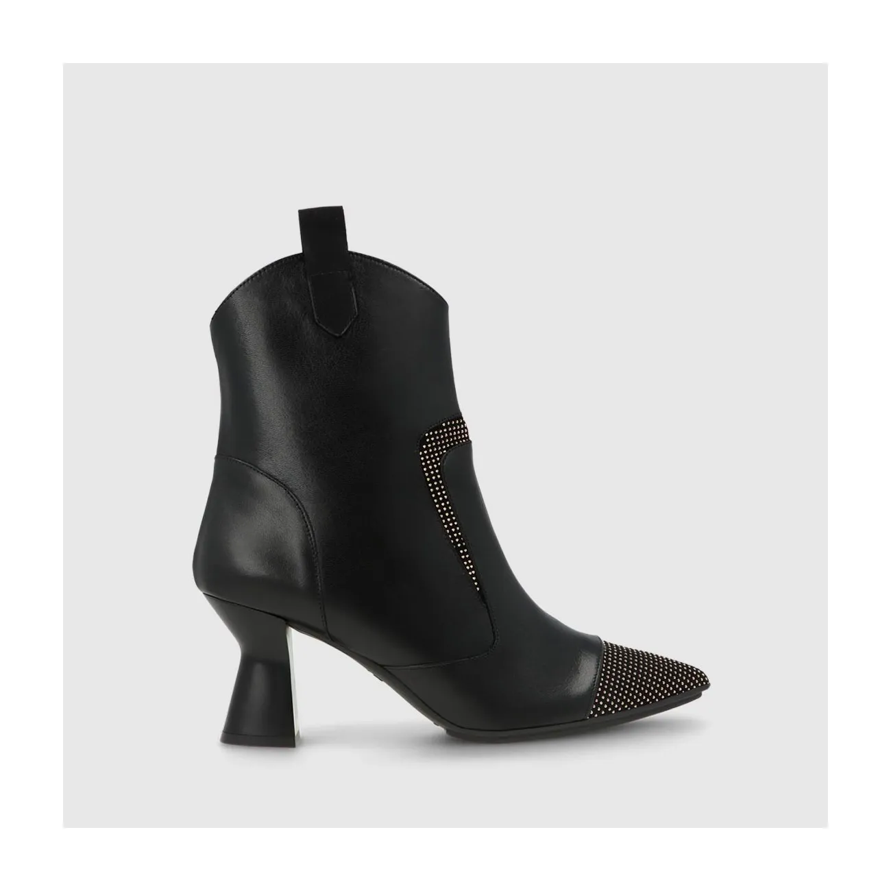 Bottines cow-boy femme en cuir noir et daim à strass | LODI Chaussures femme en ligne.