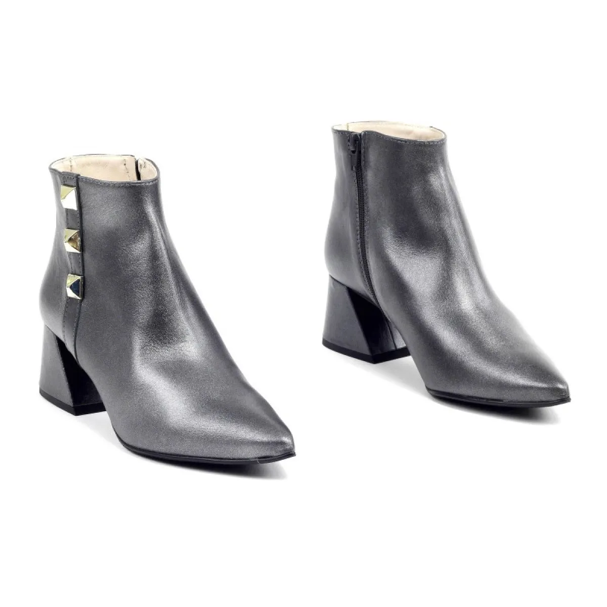 Bottines en cuir à clous - Gris