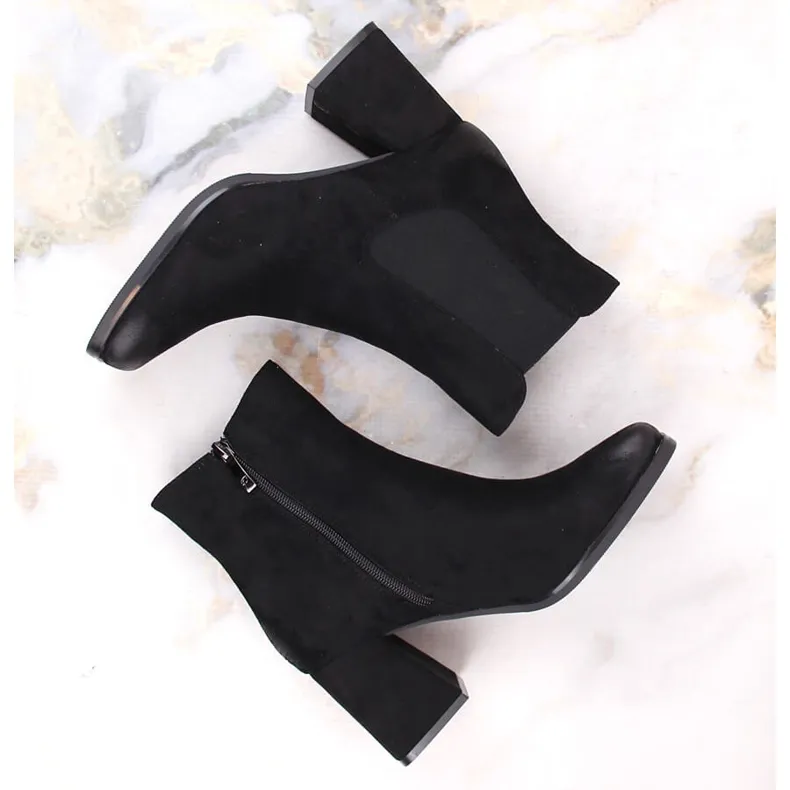 Bottines femme en daim sur talon haut décoratif, noir Potocki SZ12183 le noir