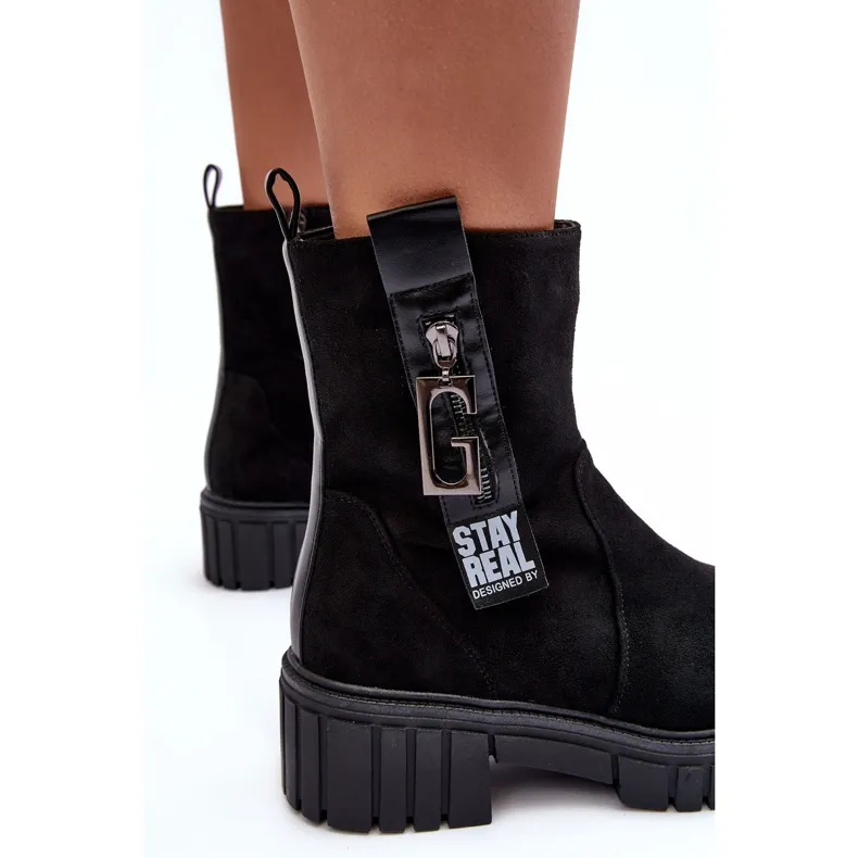 Bottines Plates En Daim Chunky Pour Femme Noir Lunai le noir