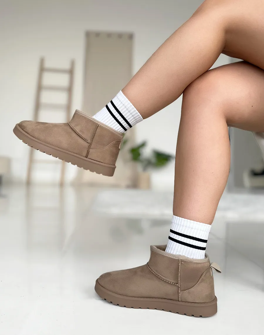 Bottines taupe fourrées en suédine