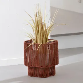 Cache pot en métal et cordes effet tressée FILOUS rouge brique | 3 Suisses