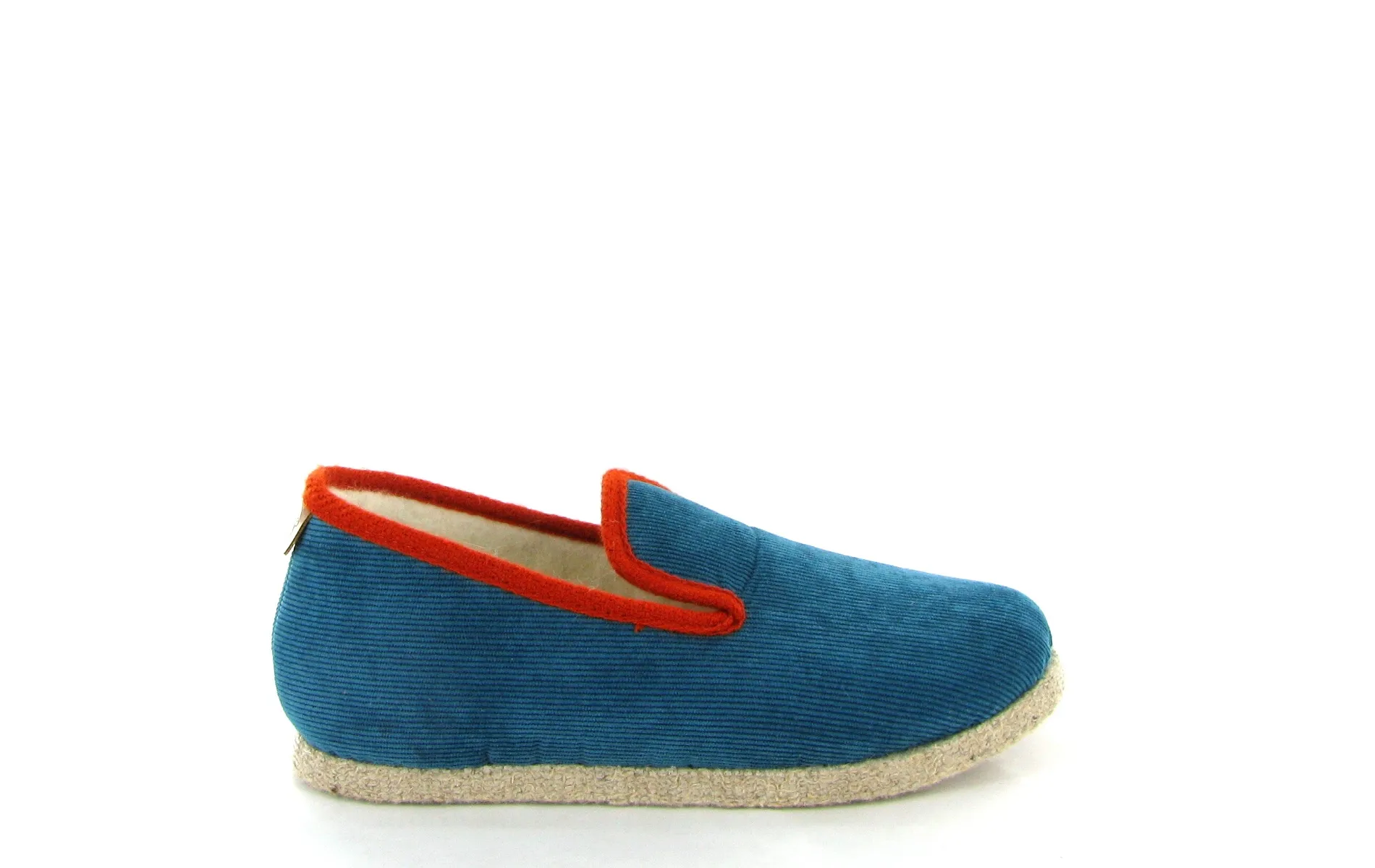 Chausse mouton charentaises velour cotele 5 chaines bleu
