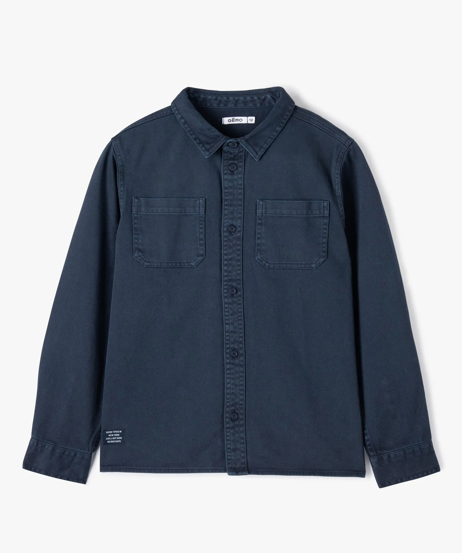 chemise garcon a manches longues en twill epais au coloris unique bleu chemises