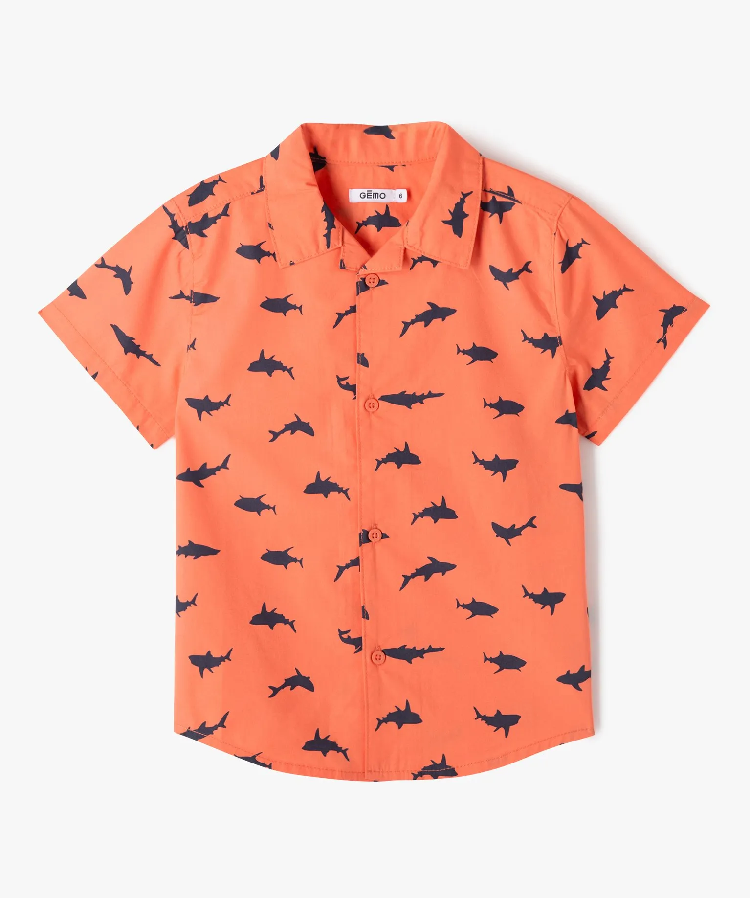 chemise manches courtes motif requins garcon orange chemises