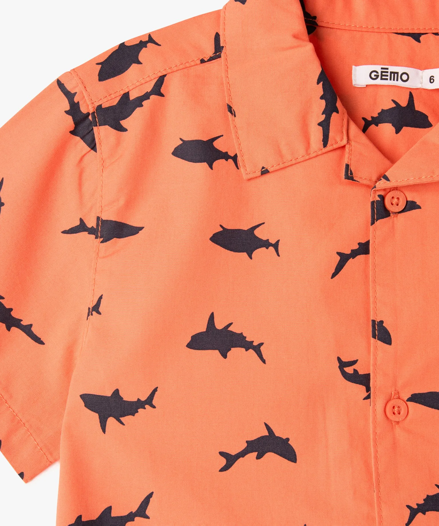 chemise manches courtes motif requins garcon orange chemises