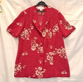 CHEMISIER POLYESTER FLEURS SUR FOND ROUGE UN JOUR AILLEURS T44