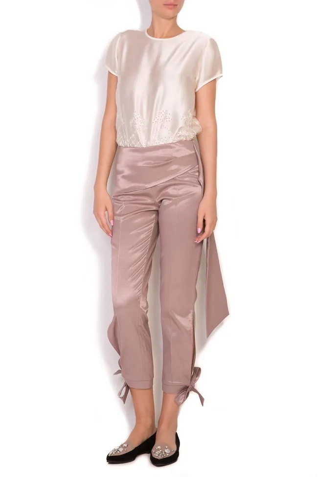 DALB by Mihaela Dulgheru Pantalon en mélange de coton satiné avec écharpes Hook