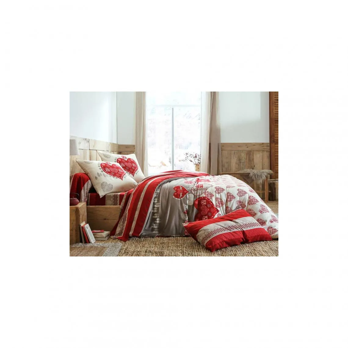 Drap flanelle motif cœurs Becquet - Gris | 3 Suisses
