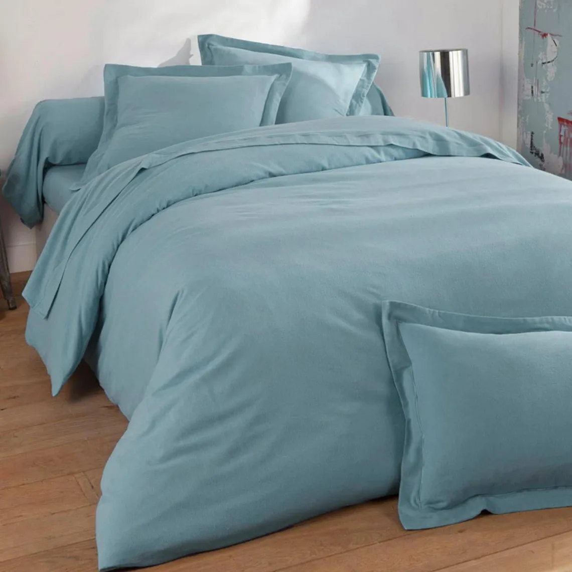 Drap Housse Flanelle Bleu Glacé Uni | 3 Suisses