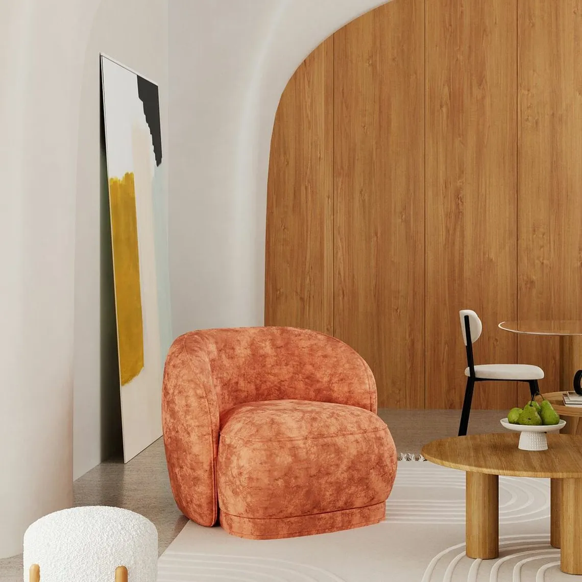 Fauteuil design en velours Pablo ocre  | 3 Suisses