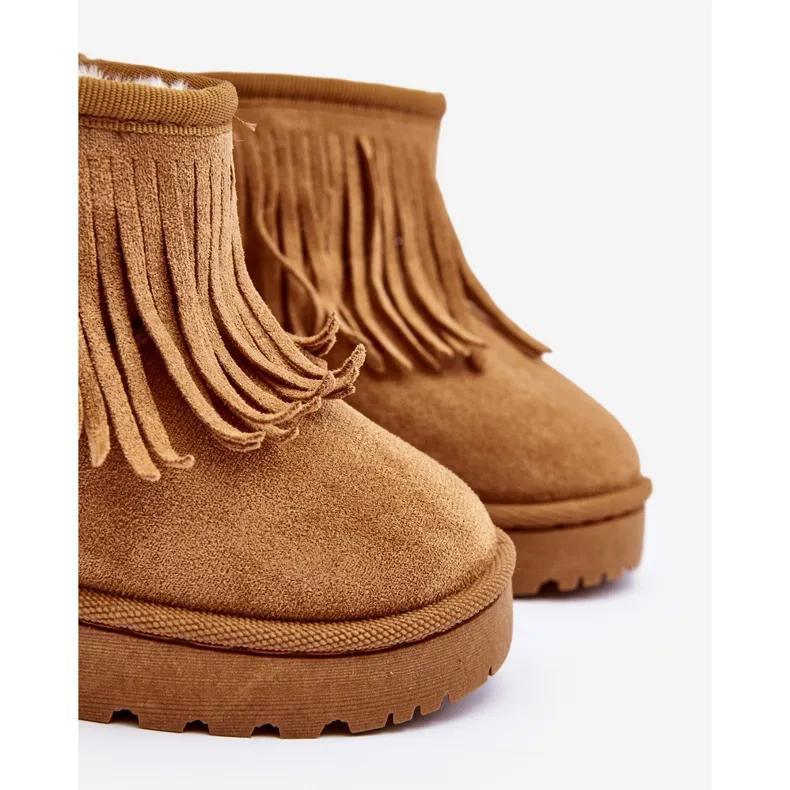 FR1 Bottes de neige isolées pour enfants à franges décoratives Camel Nimia brun