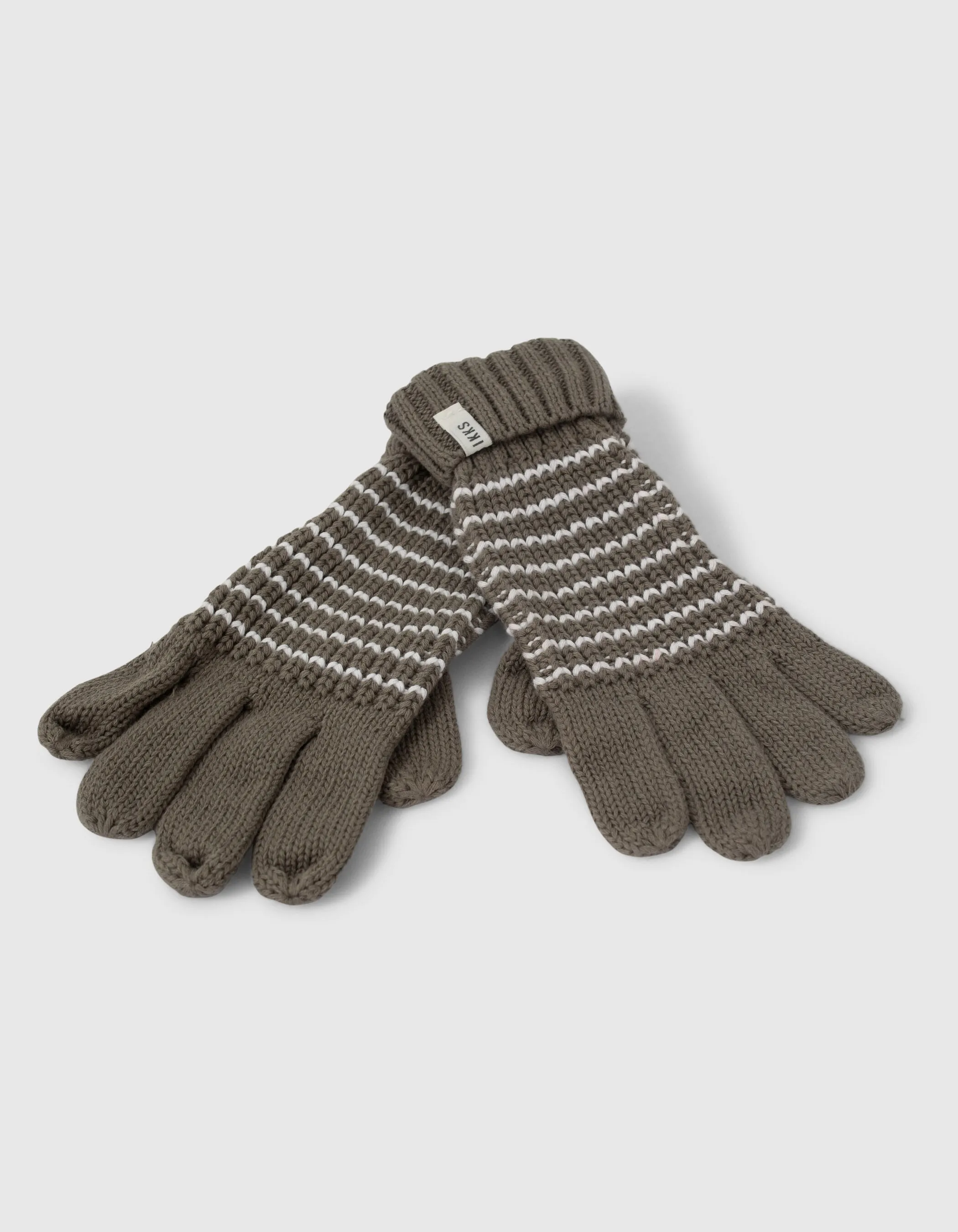 Gants kaki tricot rayé blanc garçon
