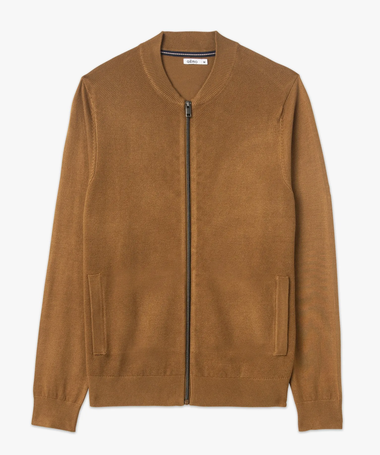 gilet zippe en maille piquee homme brun gilets