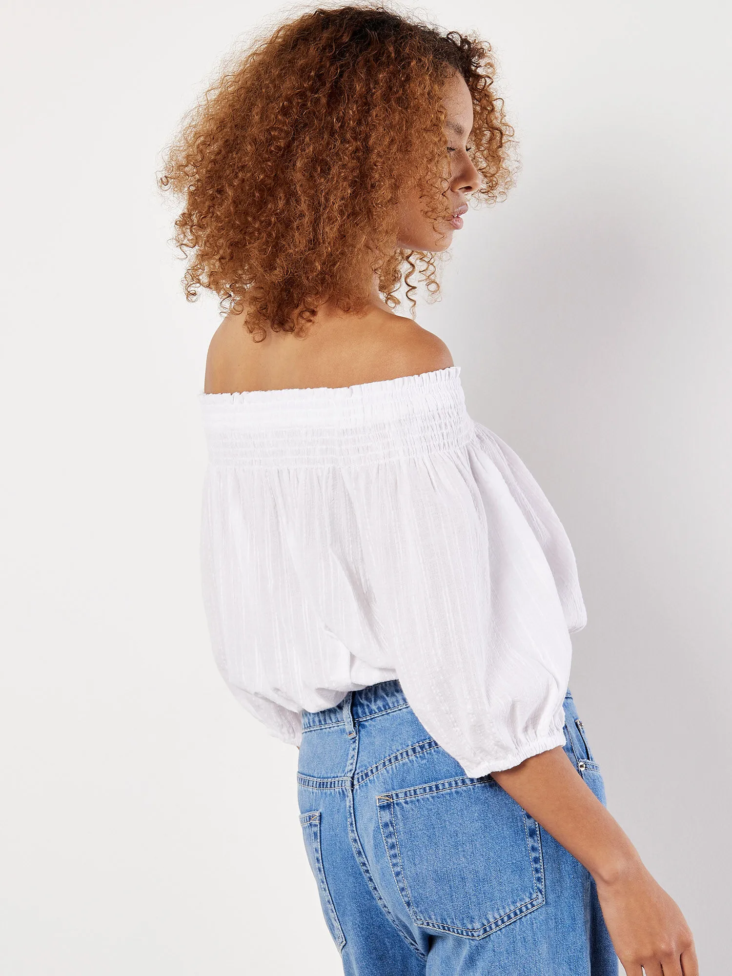 Haut Court En Coton Texturé Style Bardot Vêtements Apricot