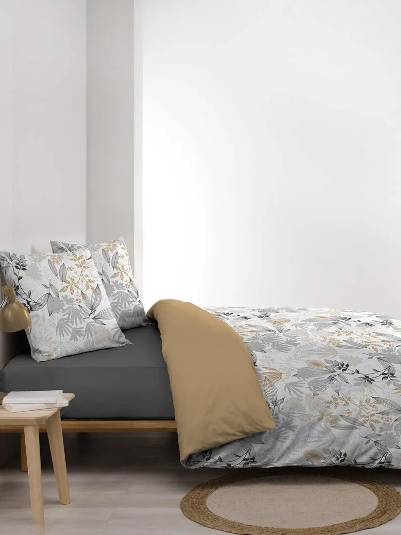 Housse couette + taies 220 x 240 cm Foliane fleurs - Blanc