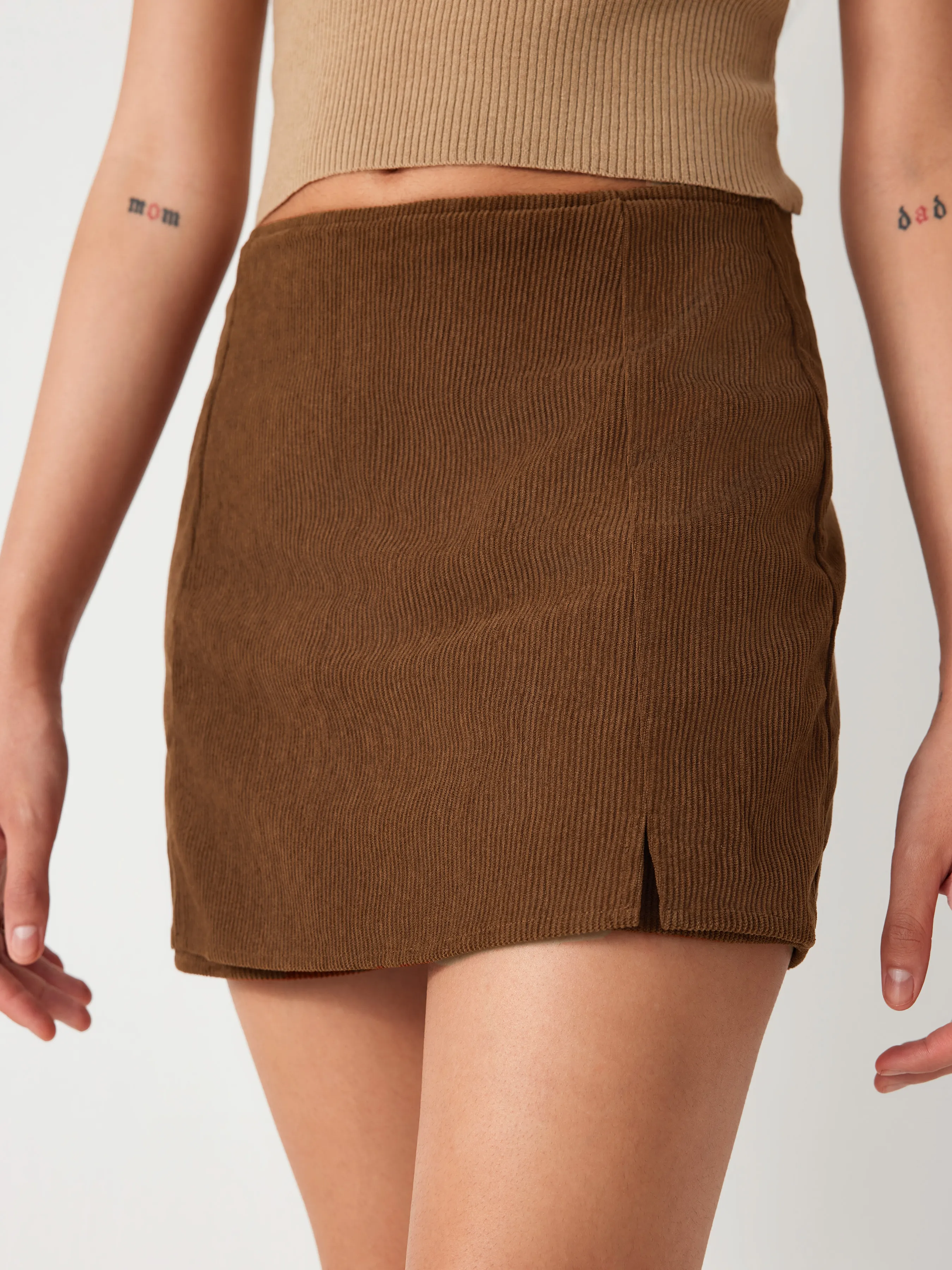  Jupe Fendue à Taille Haute en Velours Côtelé