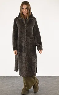 Long manteau laine chevrons marron Manzoni 24 - La Canadienne - Manteaux et 7/8 Peau Lainée Marron