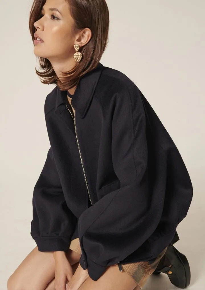 Manteaux & Vestes TARA JARMON Femme | Blouson Blandine bleu nuit en laine double face