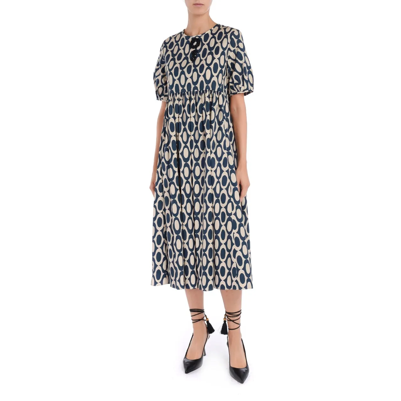 Max Mara Robe 'S' en coton bleu et beige