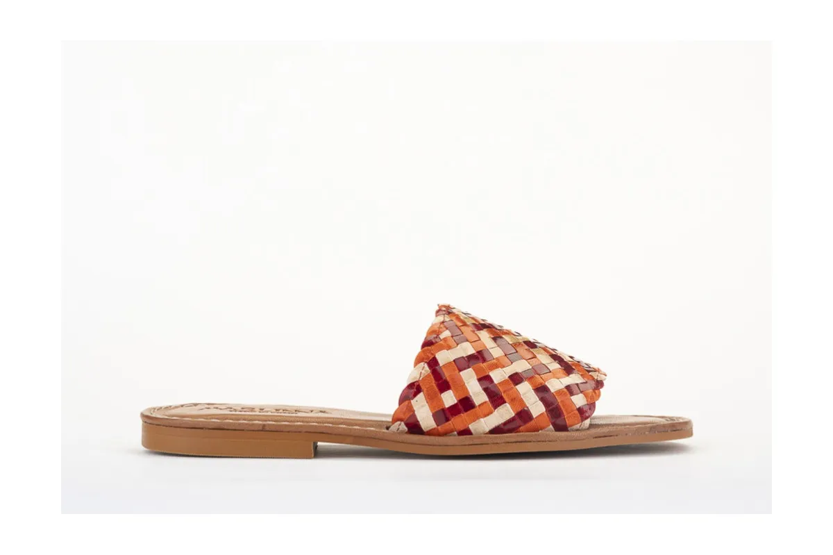 Mules en cuir tressé - Orange
