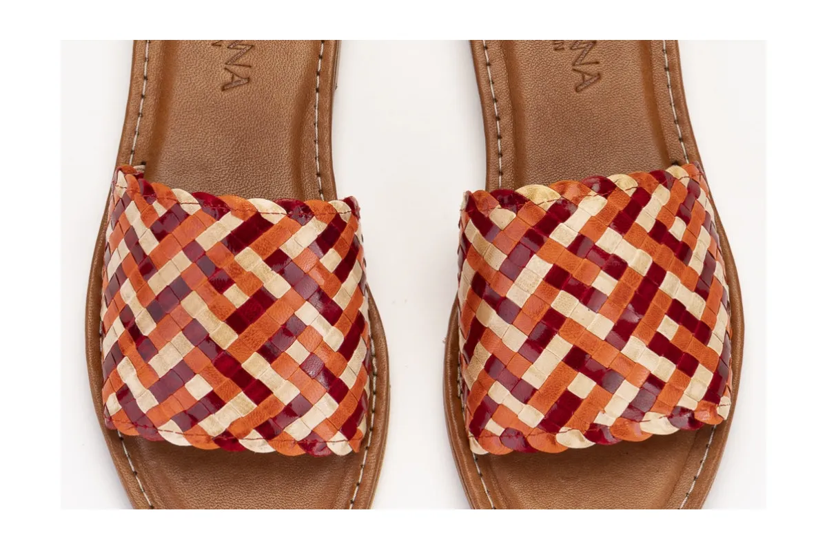 Mules en cuir tressé - Orange