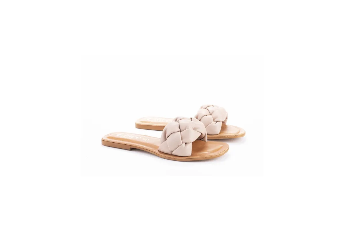 Mules plates tressées en cuir - Beige