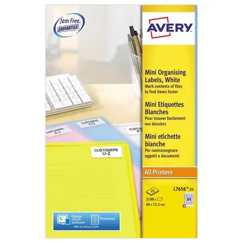 Planches de 84 mini-étiquettes blanches - 46 x 11.1 mm - AVERY
