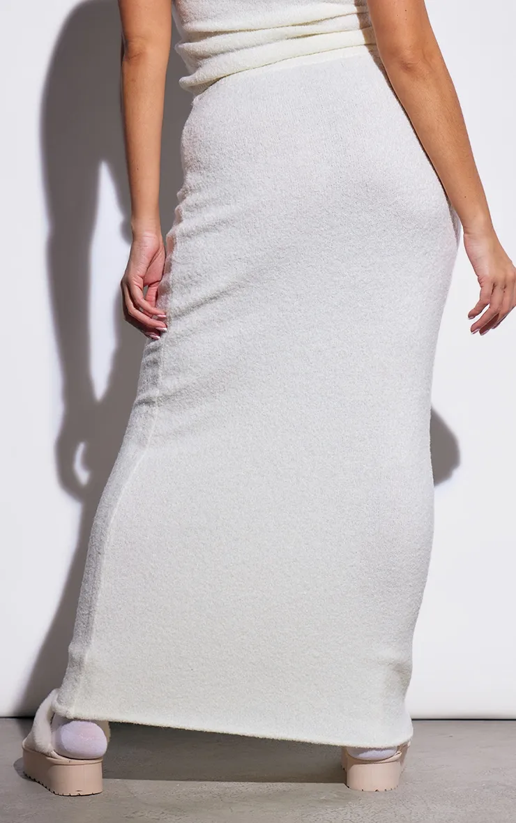 Plus Jupe longue en maille tricot brossée crème