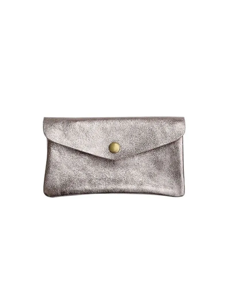 Porte Monnaie Cuir Métallisé Taupe - Fabrication italienne