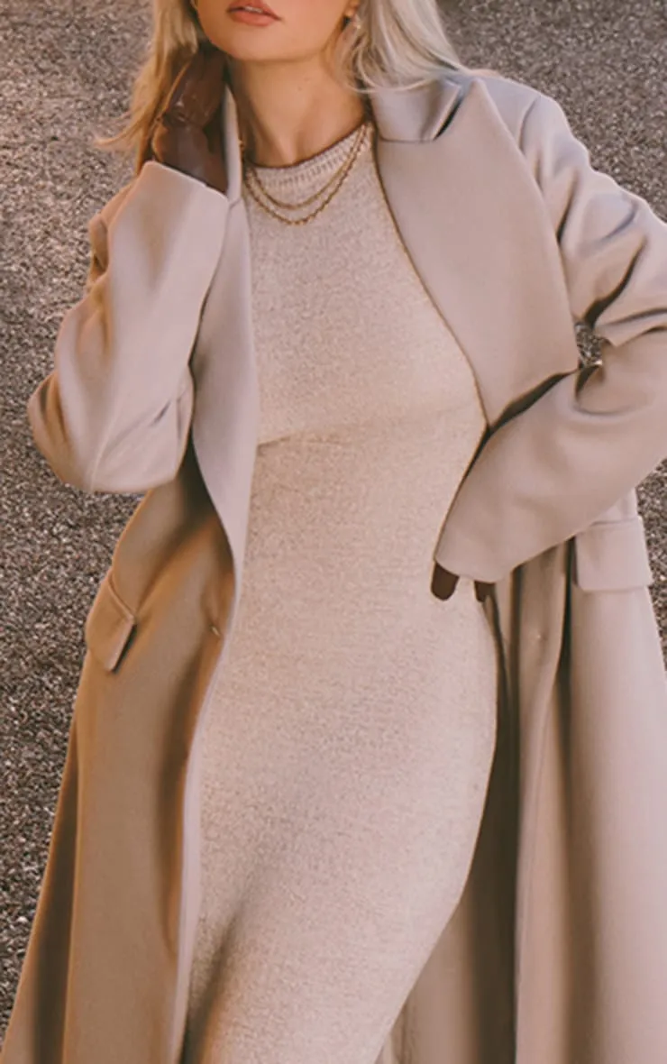 Robe longue en maille boule avoine à manches longues