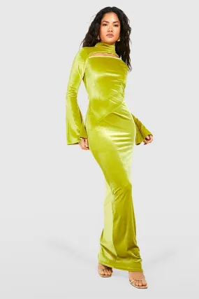 Robe longue en velours à col montant