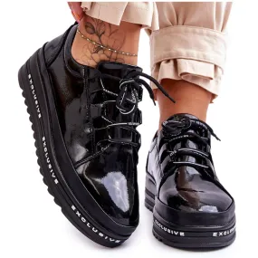 S.Barski Baskets en cuir verni noires Chantal le noir