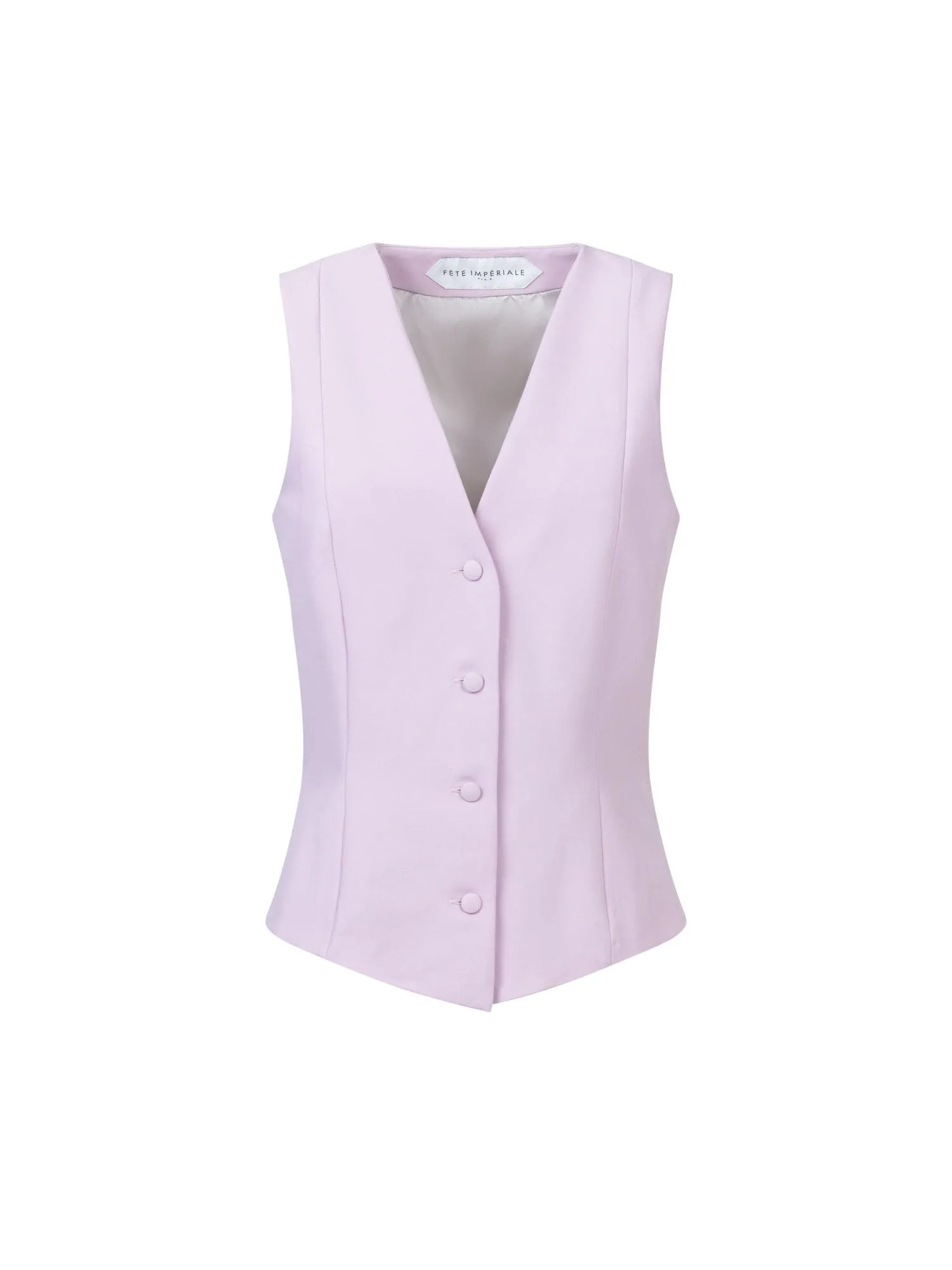 SHILI - Gilet sans manche boutonné en twill de laine stretch Oeko Tex Orchid Bloom