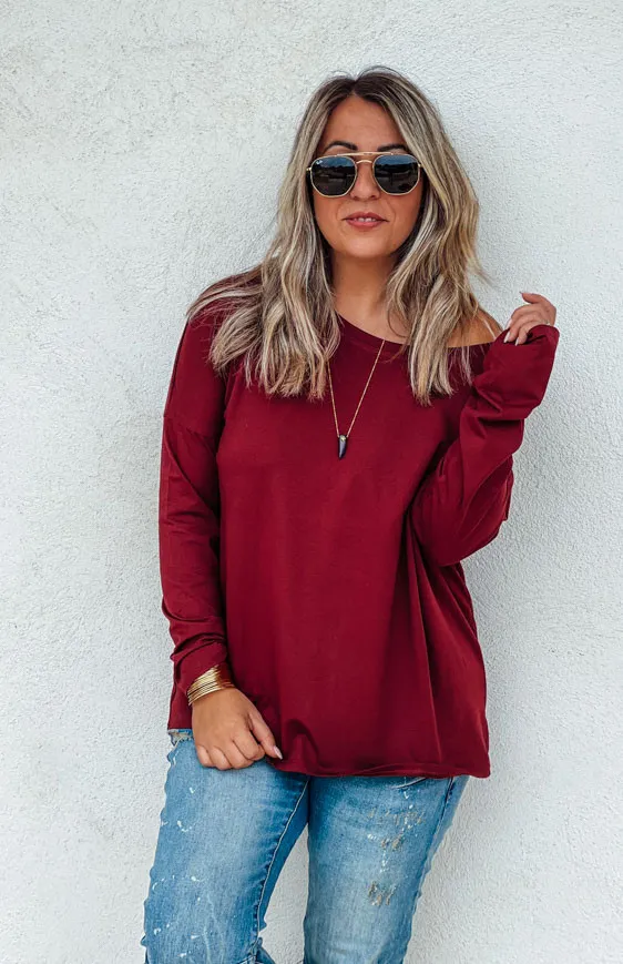 T-shirt FLAKE manches longues bordeaux T-shirts Bohèmes 