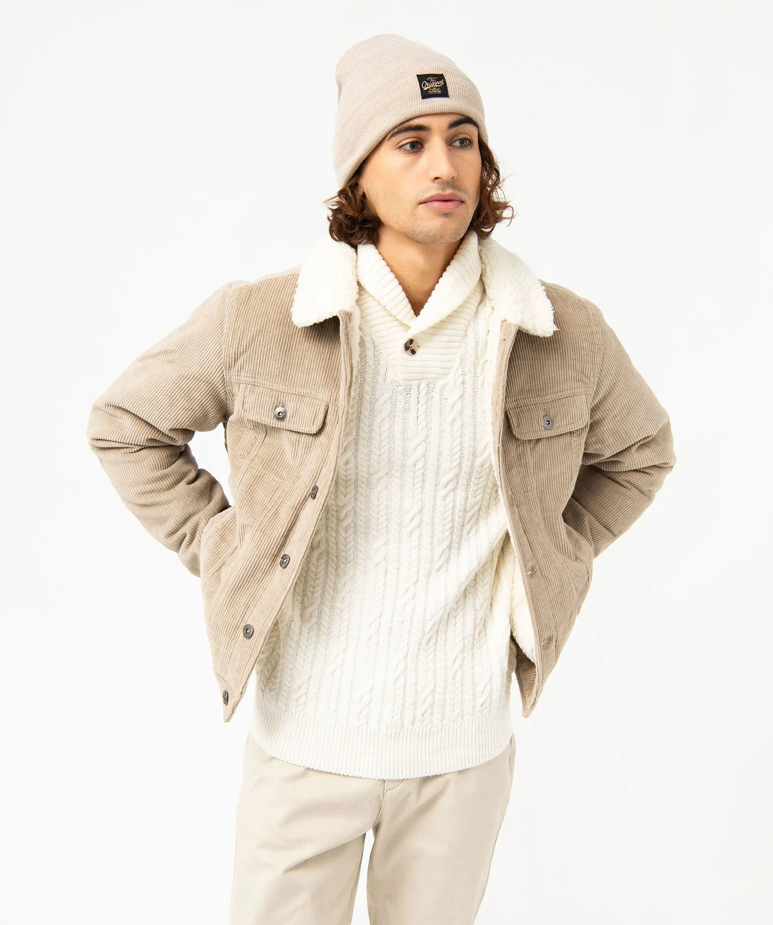 veste en velours cotelee doublee fourrure imitation homme brun