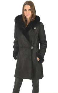Veste peau lainée capuche noire La Canadienne - La Canadienne - Manteaux et 7/8 Peau Lainée Noir