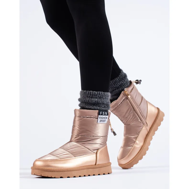 W. Potocki Bottes de neige Potocki pour femmes à tige basse, dorées d'or